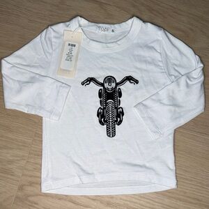 White Long Sleeve Kids Tee with Motorcycle Design